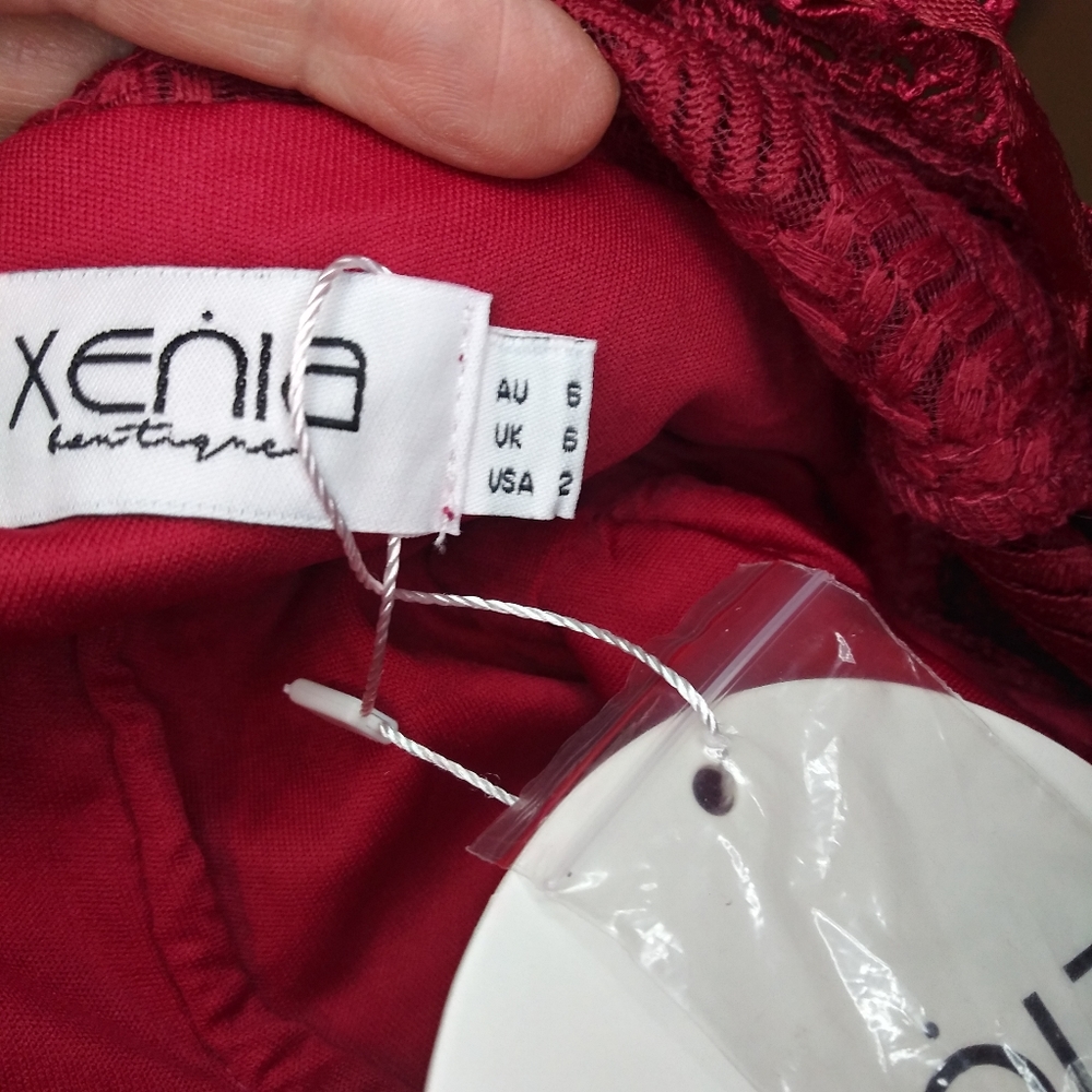 Xenia Boutique Sexy Burgundy Embroidered Net Ruffled Hem Mini Dress - Picture 13 of 16